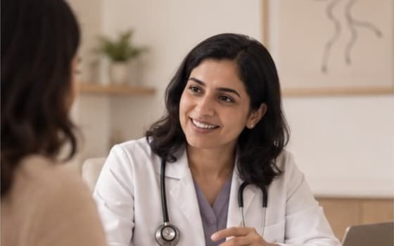 Gynaecologist talking a woman through her PCOS lab results